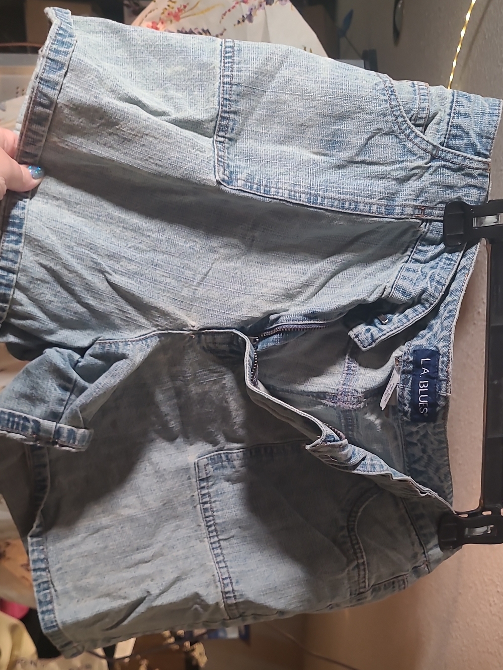 L.A. Blues Faded Blue Denim Shorts with Contrast Stitching